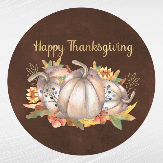 Sticker Rond Floral Citrouille blanc de Thanksgiving (Créateur téléchargé)