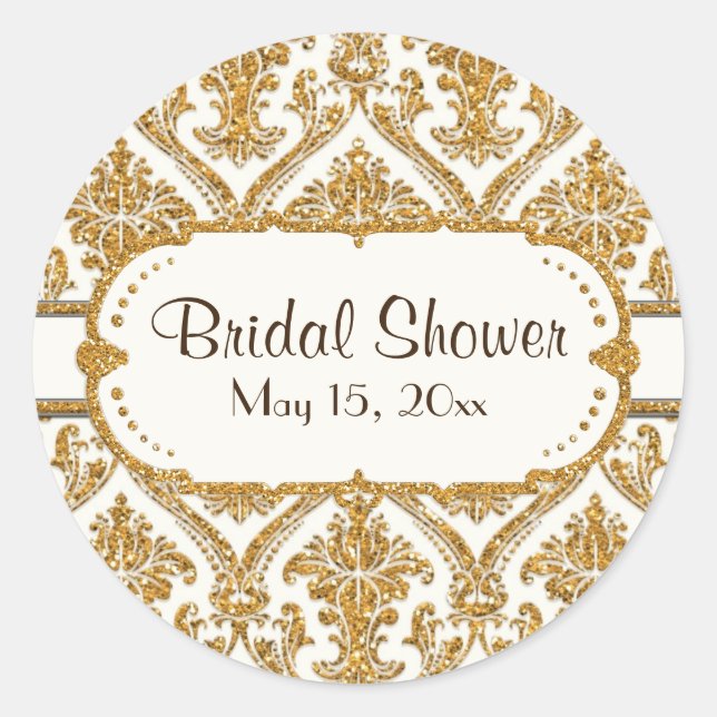 Sticker Rond Floral Damask Elegant Parties scintillant or Fête  (Devant)