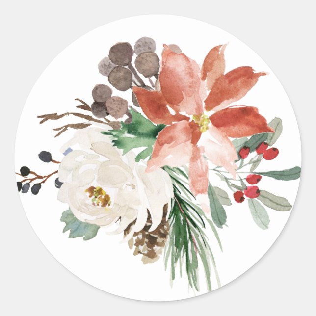 Sticker rond floral de Noël (Devant)