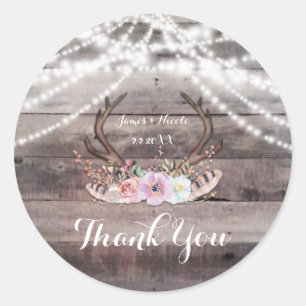 Sticker Rond Floral Deer Antlers & String Lights Wedding Favori