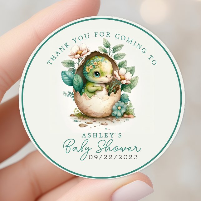 Sticker Rond Floral Dino Oeuf Baby shower d'aquarelle Merci (Créateur téléchargé)