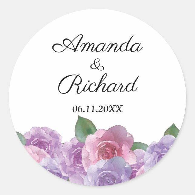 Sticker Rond Floral Dusty rose violet Mariage (Devant)