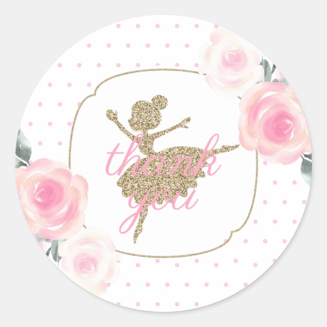 Sticker Rond Floral et Gold Ballerina merci pour (Devant)