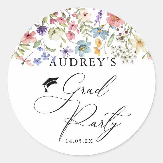 Sticker Rond Floral Fleur sauvage moderne Grad Party (Devant)