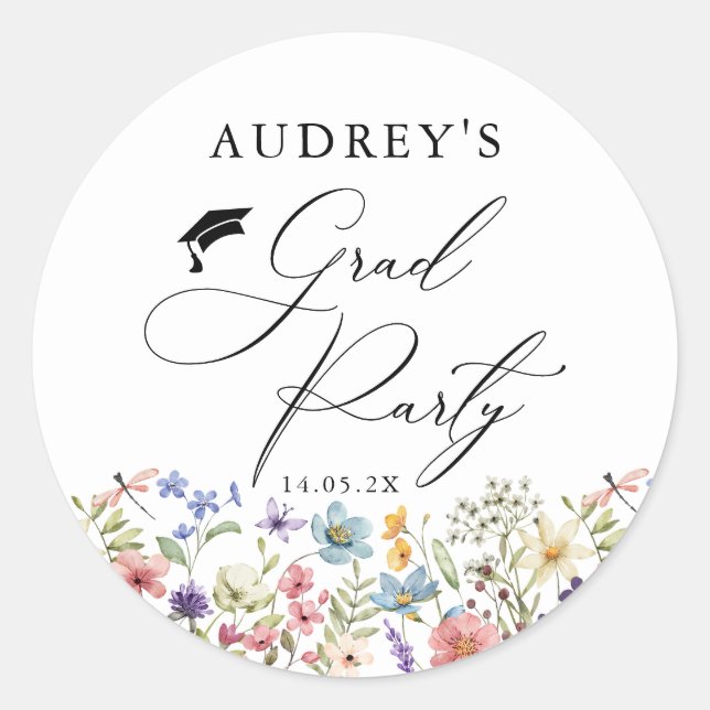 Sticker Rond Floral Fleur sauvage moderne Grad Party (Devant)