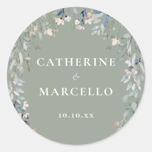 Sticker Rond Floral Fleur sauvage Sage Green Mariage