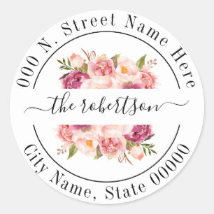 Sticker Rond Floral fleurs roses boho chic adresse de retour