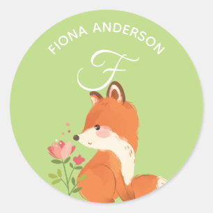 Sticker Rond Floral Fox ・ Alphabet Monogram Cute School Garderi