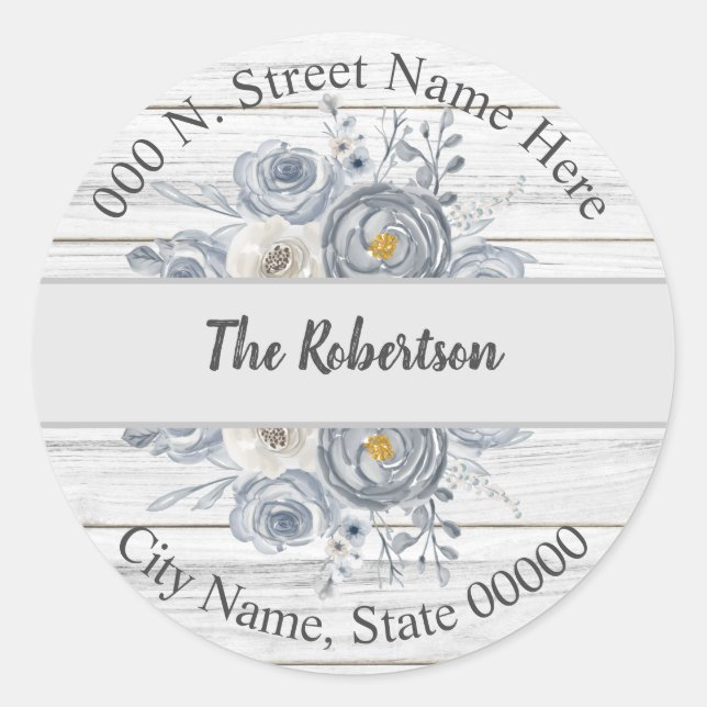 Sticker Rond Floral gris | Adresse de retour | (Devant)