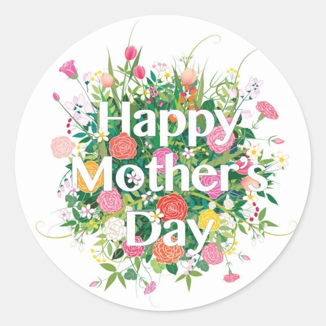 Sticker Rond Floral Joyeuse Fête des mères | Vacances (Devant)