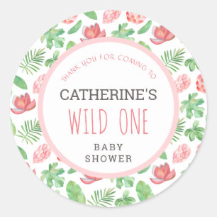 Sticker Rond Floral Jungle Safari Baby shower Merci