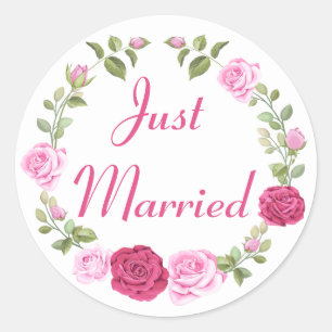 Sticker Rond Floral juste marié rose rose Mariage Faire-part