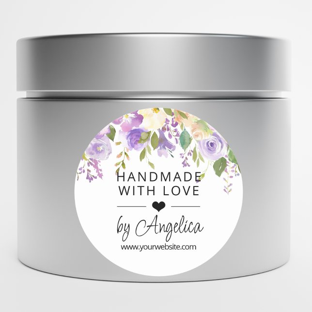 Sticker Rond Floral Lavender Lilac Petit Entreprise Amour Fait  (Floral Lavender Lilac Small Business Handmade Love Classic Round Sticker)