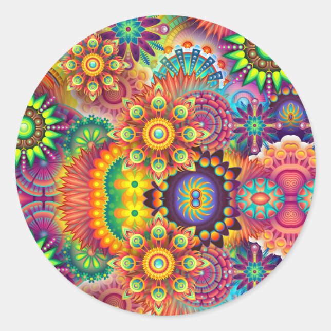 Sticker Rond Floral Mandala Collage psychédélique (Devant)