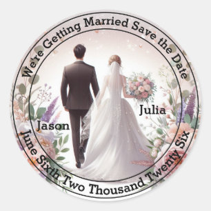 Sticker Rond Floral Mariée et la chambre Enregistrer la date
