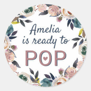 Sticker Rond Floral Marine Dusty Baby shower rose prêt à la pop