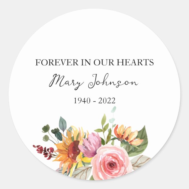 Sticker Rond Floral Memorial Funeral (Devant)