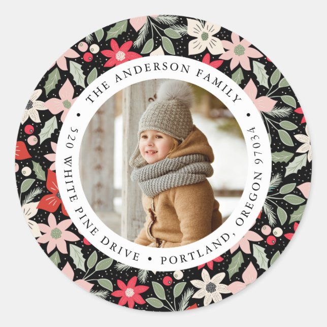 Sticker Rond Floral moderne | Adresse de retour de photos vacan (Devant)