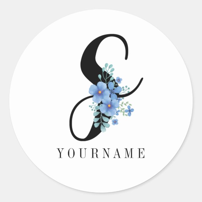 Sticker Rond Floral Monogramme S Fleur bleue (Devant)