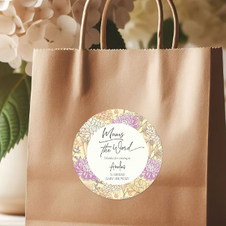 Sticker Rond Floral Mum's the Word Thank You Baby Shower