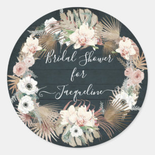 Sticker Rond Floral Navy Blush Blanc Rustique Bois Palm Folim