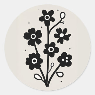 Sticker Rond Floral noir et blanc