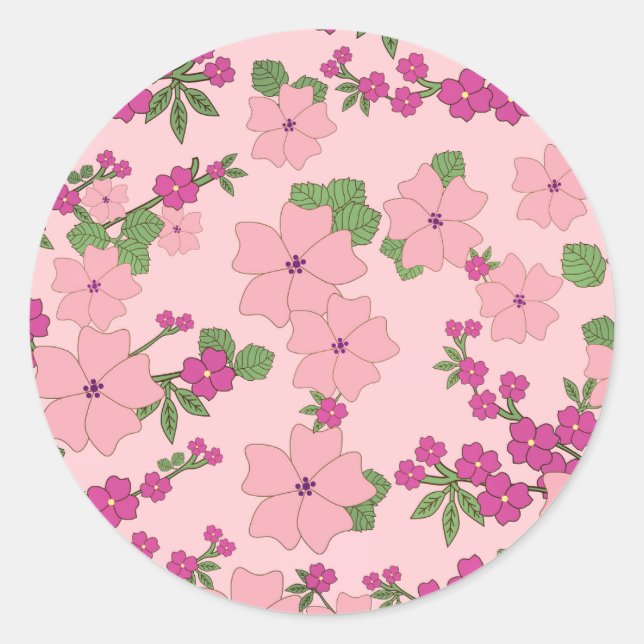 Sticker Rond Floral pattern, pastel violet and purple, (Devant)