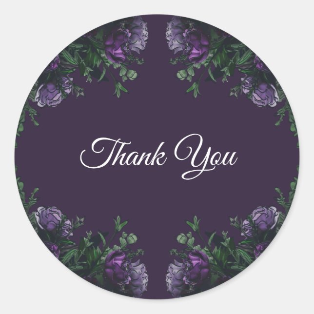 Sticker Rond Floral pourpre foncé élégant mariage gothique (Devant)
