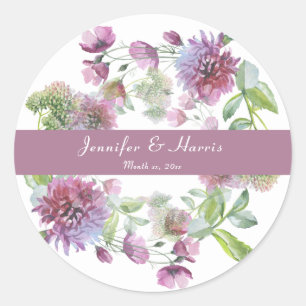 Sticker Rond Floral pourpre mariage