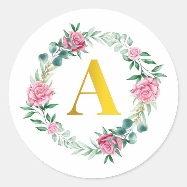 Sticker Rond Floral Première couronne Monogramme lettre A Stick (Devant)