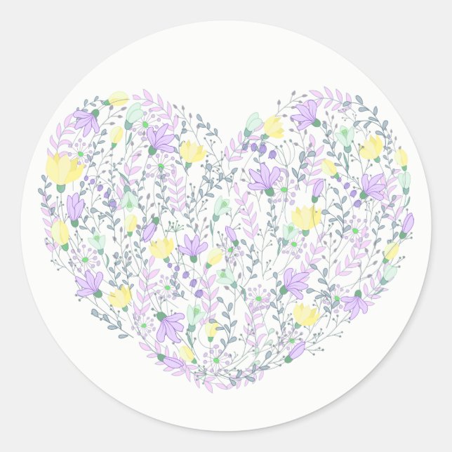 Sticker Rond Floral Purple Coeur Avec Lavender Flowers Mariage (Devant)