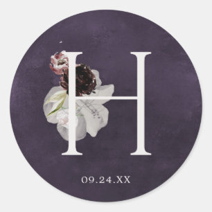 Sticker Rond Floral Romance Lettre H Monogramme Plum Sceau Mari