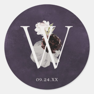 Sticker Rond Floral Romance Lettre W Monogram Plum Sceau Mariag