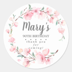 Sticker Rond Floral rose 90e anniversaire Merci