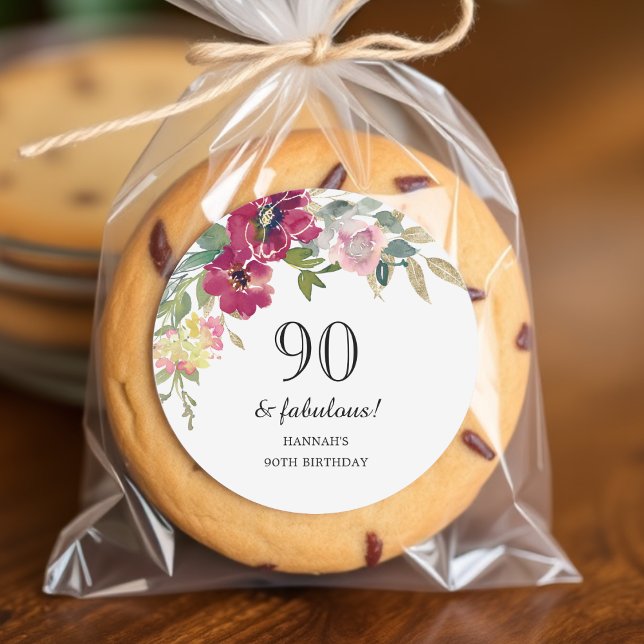 Sticker Rond Floral rose Bourgogne 90e anniversaire (Créateur téléchargé)