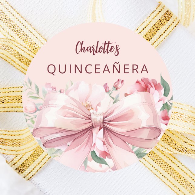 Sticker Rond Floral rose bow Quinceanera (Créateur téléchargé)