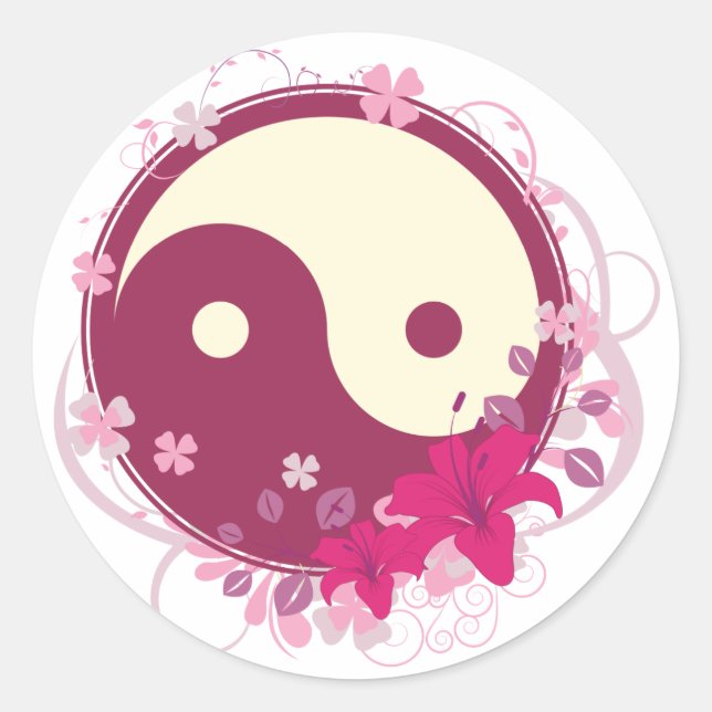 Sticker Rond Floral rose de Yin Yang (Devant)