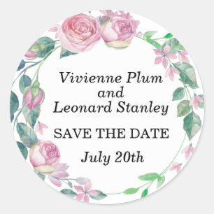Sticker Rond Floral rose Enregistrer la date Enveloppe Sceau