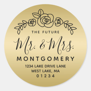 Sticker Rond Floral Rose Future M. & Mme Gold Adresse de retour