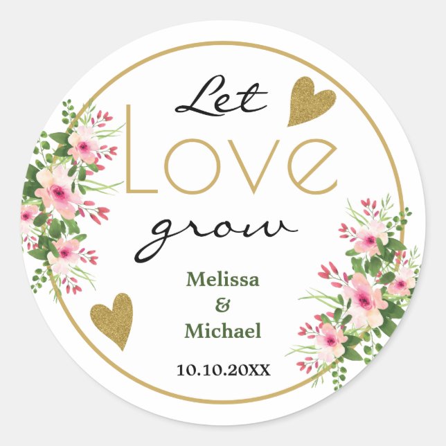 Sticker Rond Floral rose laisser l'amour grandir Mariage Tropic (Devant)