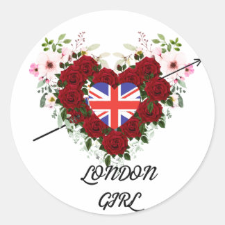 Sticker Rond Floral Rose London Girl avec couronne d'Arrow
