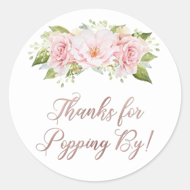 Sticker Rond Floral rose or rose Merci pour Popping By (Devant)