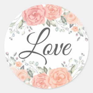 Sticker Rond Floral Rose Rose Love Vintage Mariage Fleur