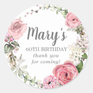 Sticker Rond Floral rose rustique 60e anniversaire Merci