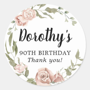 Sticker Rond Floral rose rustique 90e anniversaire Merci