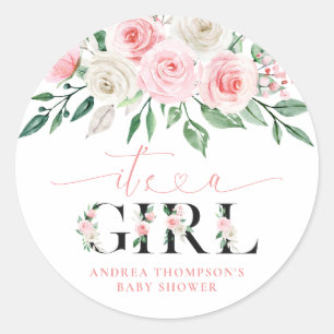 Sticker Rond Floral rose vif C'est un Baby shower féminin