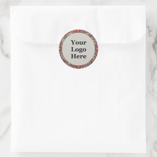 Sticker Rond Floral Rouge Jaune Vert Entreprise Votre Logo Ici (Sac)