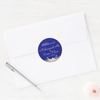 Sticker Rond Floral Royal Bleu et or Mariage musulman islamique