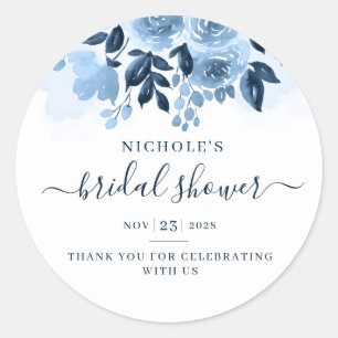 Sticker Rond Floral Script Navy Fête des mariées d'aquarelle bl