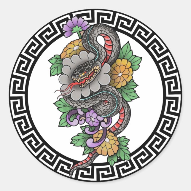 Sticker Rond Floral snake (Devant)